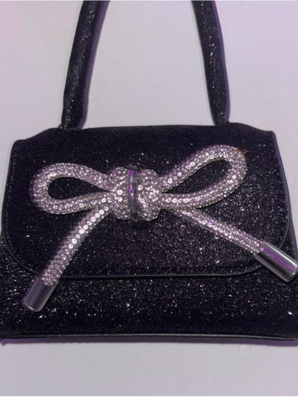 Kids Black Sparkle Bow Accent Evening Bag